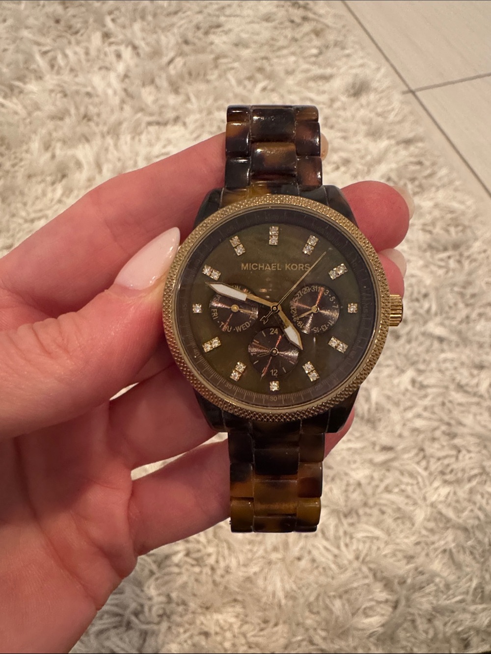 Michael Kors Tortoise Shell and Gold Chronograph Watch
